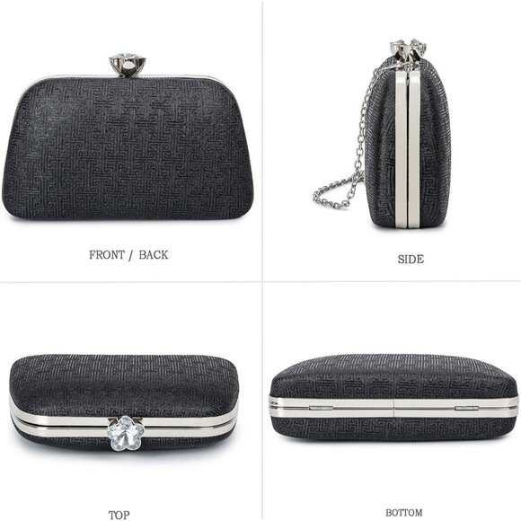⚡ Women\'s Black Elegant Rhinestone Formal Events Unique Clutch Chain Strap Bag